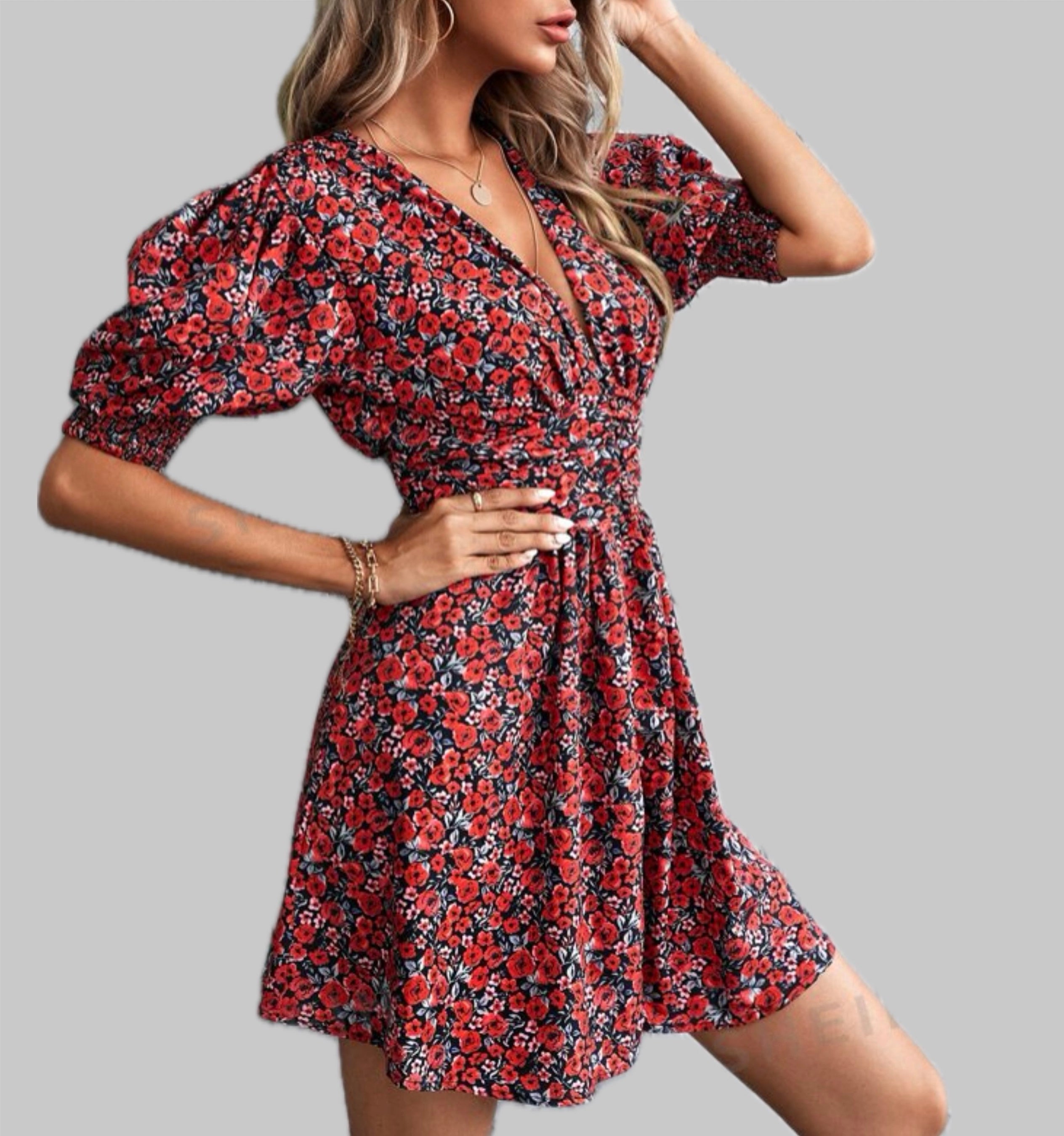 Clothes and You Floral Print Puff Sleeve Dress