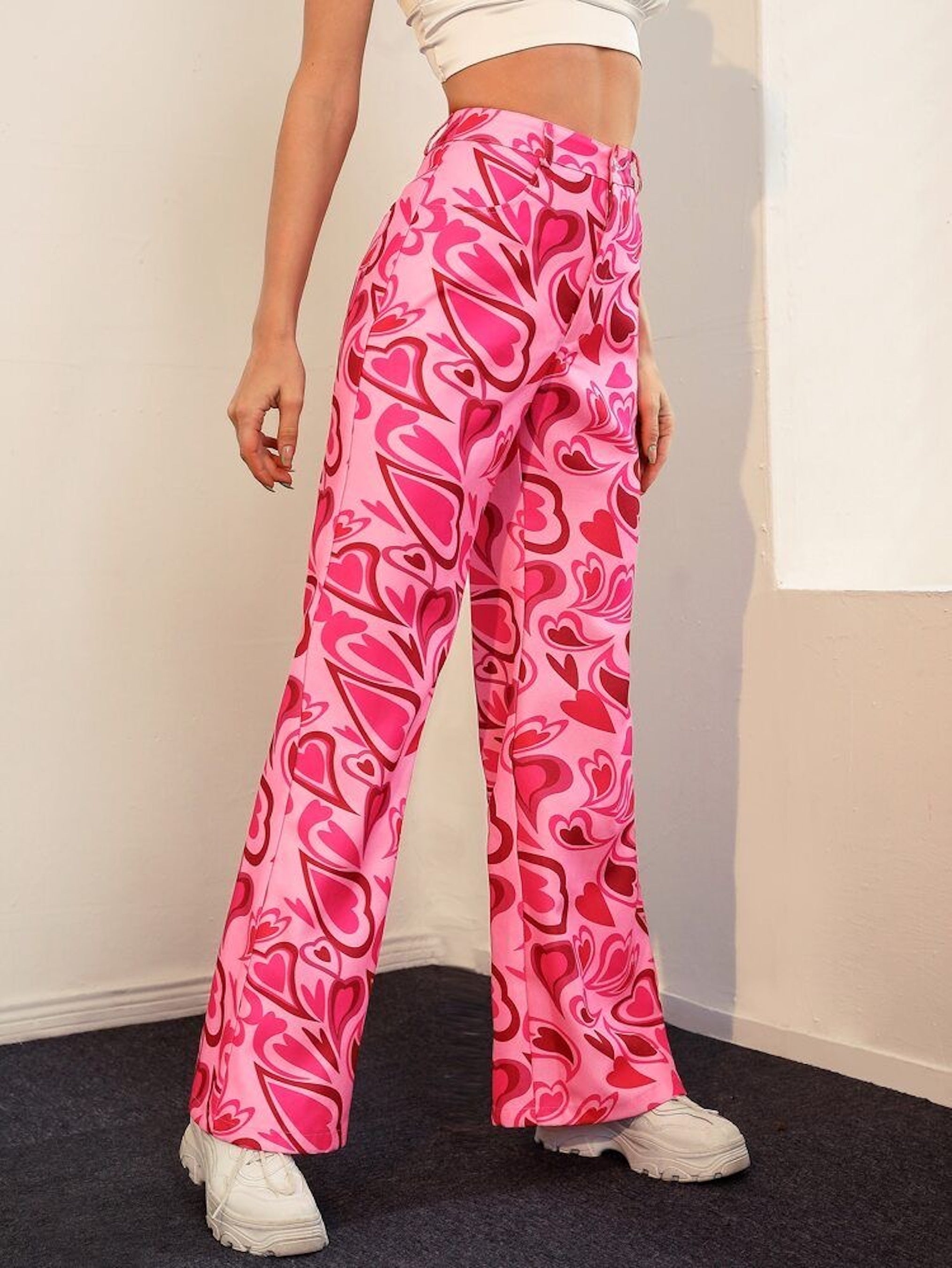 Clothes and You Heart Print Flare Leg Pants