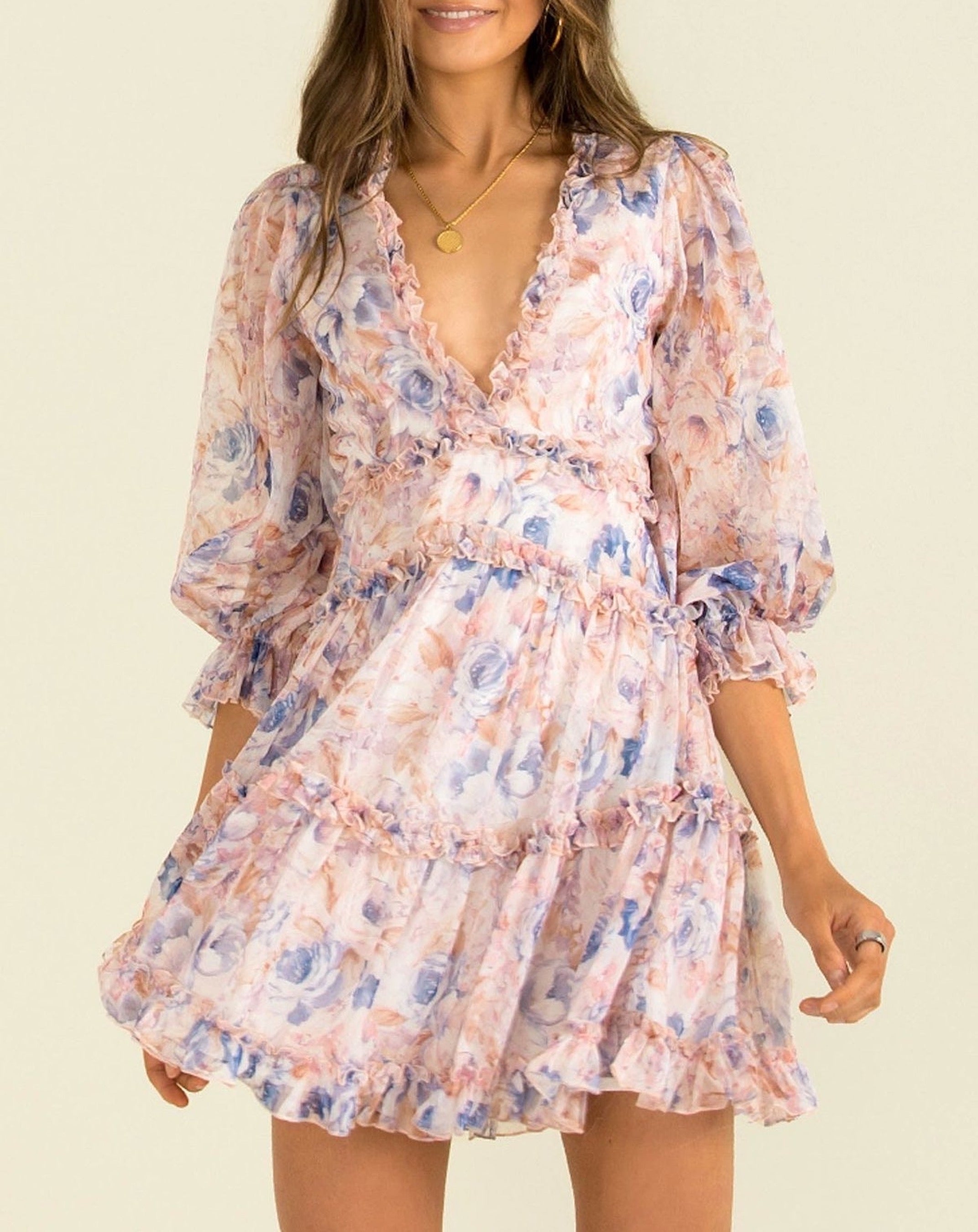 Clothes and You Floral Print Frill Trim Dress