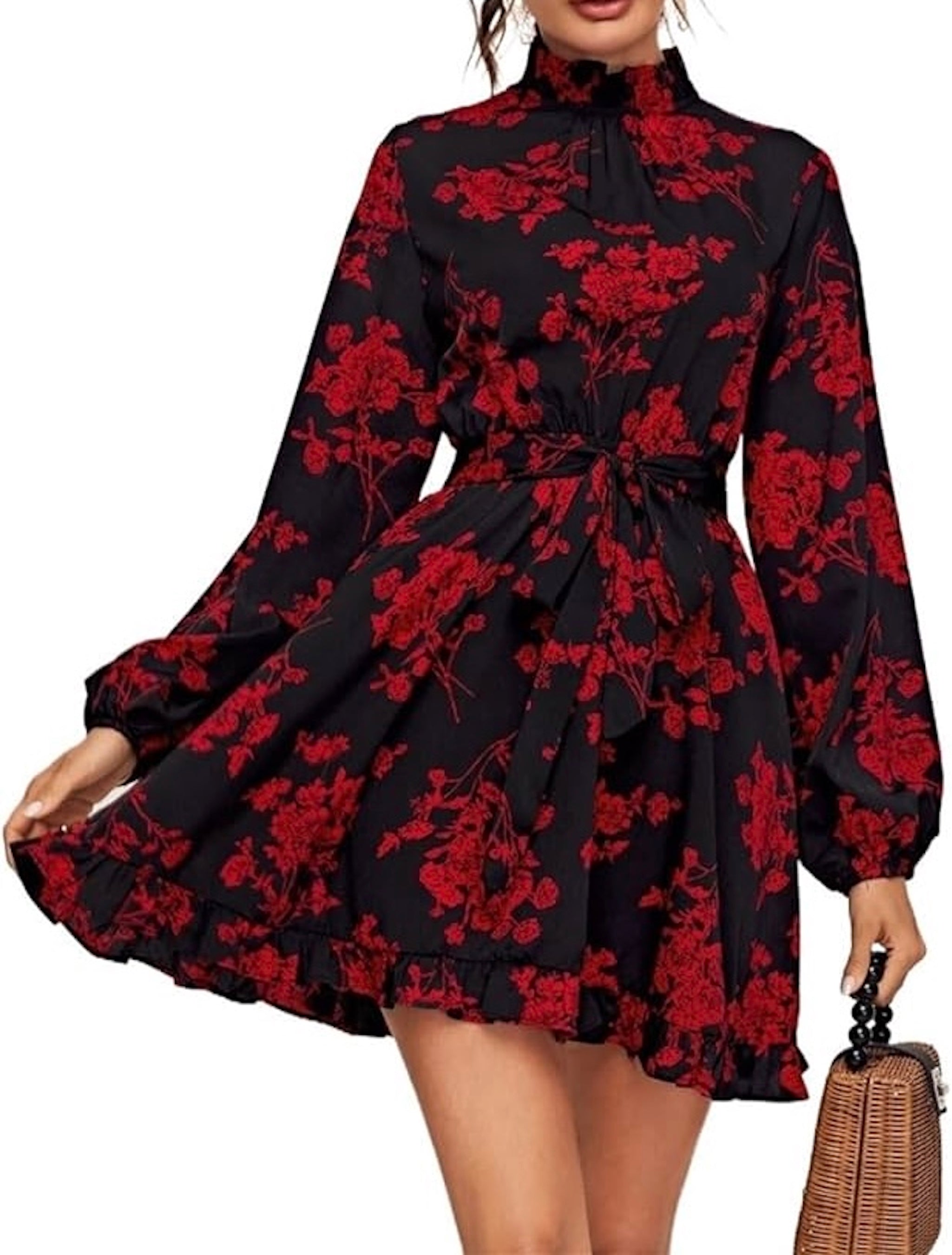 Clothes and You Floral Print Tied Cutout Back Self Belted Dress