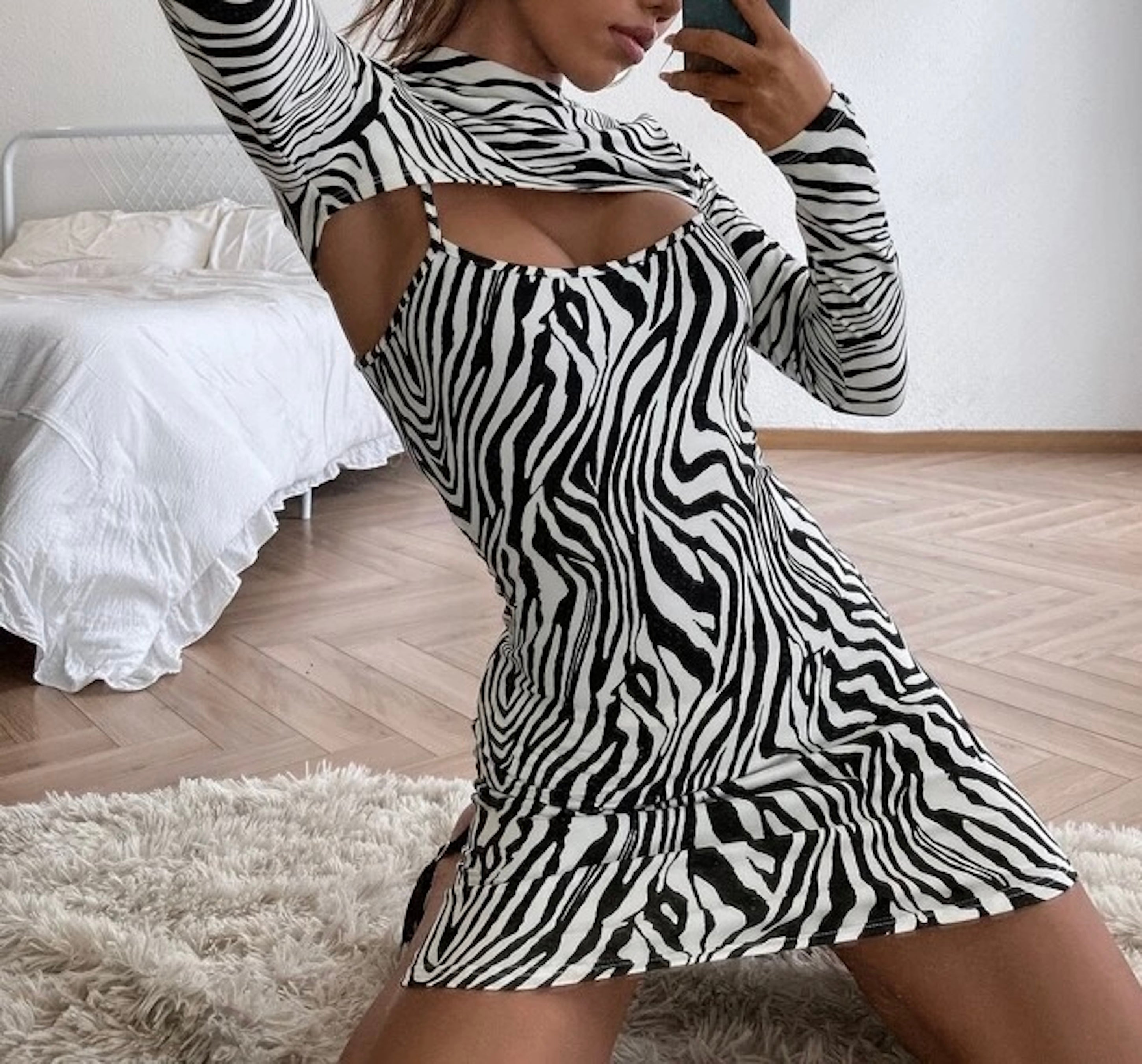 Clothes and You Zebra Striped Super Crop Top & Cami Dress